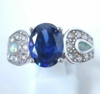 GORGEOUS WHITE  FIRE OPAL/SAPPHIRE  RING UK Size "T" US 10.5 - Image 1 of 4