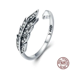 BAGUE ARGENT STERLING 925 ZIRCON PLUME AILES RÉGLABLE - Imagen 1 de 3