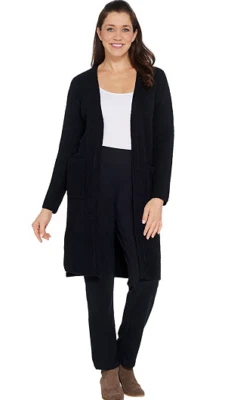 Cárdigan acanalado frente abierto Lisa Rinna Collection para mujer, negro, 2XS Foto 1 de 4