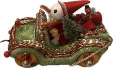Vintage Sequin Push Pin Christmas Car Wagon Miniatures Ornament Handcrafted