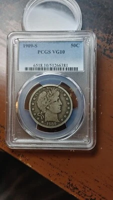1909 S Barber Silver Half Dollar 50C PCGS VG10 Original Beauty              4835 - Image 1 of 4