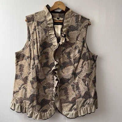 Pamela McCoy 1X Genuine Leather Sheer Brown Beige Floral Vest Jacket Top - Image 1 of 4