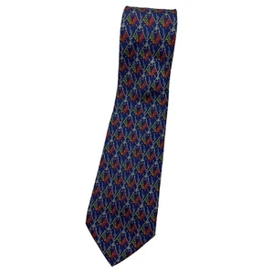 SALVATORE FERRAGAMO Silk Tie ITALY Blue Red Anchor Flag W:3.7" EUC - Picture 1 of 5