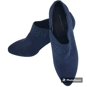 Bandolino Bootie Heels, Women 8, Blue Suede Stiletto Heel 3.5", Studs, EUC - Picture 1 of 11