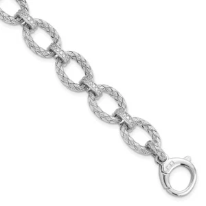 Sterling Silver Rhodium-plated Cubic Zirconia Woven Link Bracelet 7.25" 13.67gm - Picture 1 of 6