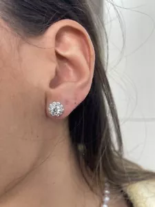 Round Lab Created Diamond Stud Earrings F/VS 1.4Ct 14k White Gold Cluster Set - Picture 1 of 7