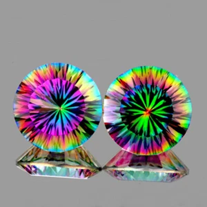 11,00 mm 2 pz tondo taglio concavo AAA fuoco arcobaleno quarzo mistico naturale {impeccabile - Foto 1 di 2