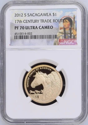 :2012-S $1 SACAGAWEA NATIVE AMERICAN NGC PF70 UCAM TRADE ROUTES RARE R-3 TOP POP - Image 1 of 2