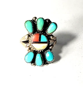 Lote de anillos de coral turca firmados por Zuni de plata esterlina de colección talla 7 - Imagen 1 de 5