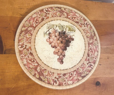 Vintage Round Lazy Susan Turntable Glass Rotating Tray Grape Design 14" - Image 1 of 4