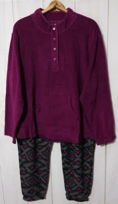Cuddl Duds Fleece Pajama Set Womens 2X (22W-24W) Plum With Multi Print Pants NEW - Image 1 of 4