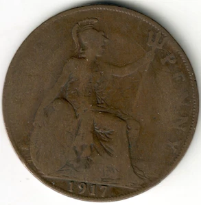 Great Britain - 1917L 1 Penny - George V - #01 - Rarer Date and Mint Mark - Picture 1 of 2