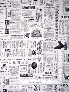 Chicken Advertisement Fabric Eggs Ads Farm Zooming Cotton Studio E By Yard - Picture 1 of 1