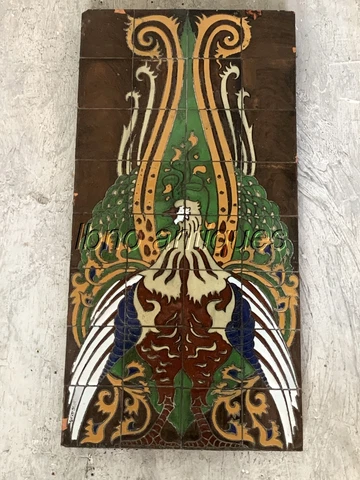 STUNNING ART-NOUVEAU PEACOCK CARDUUS TILE PLATEAU FOR DE DISTEL, HOLLAND 1910 Cover