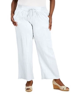 Jm Collection Plus Size Gauze Drawstring Pants, 2X - Bright White - Picture 1 of 1