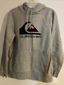 Men’s Y2K Quiksilver Large Logo Hooded Pullover Sweater - Heather Gray, Size L - Picture 1 of 3