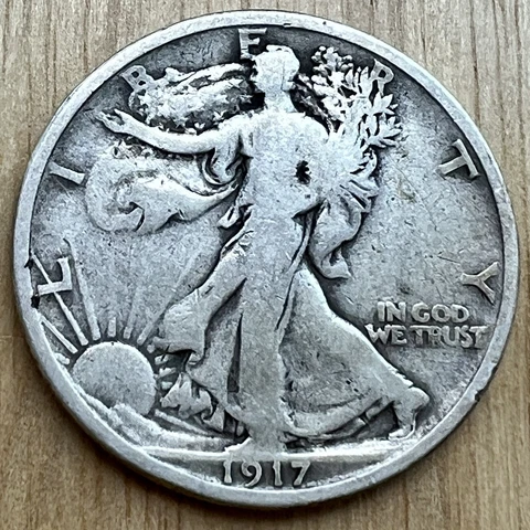 1917 Walking Liberty Half Dollar - Clear Date, Nice Rim Cover