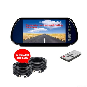 iPoster 7" Car Rear View Mirror Monitor with Clip 12-24v 2x 15m 4PIN Video Cable - Picture 1 of 15