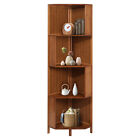 4-Tier Bamboo Corner Bookshelf Storage Cabinet Display Rack Bookcase Small Space