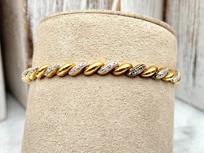 Sterling Silver With Gold Finish Diamond Macaroni Tennis Bracelet 5mm 7.5” - Image 1 of 3