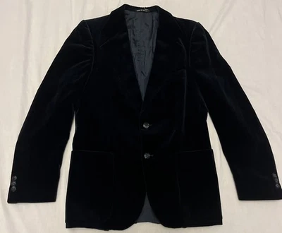 Vtg YSL Men 2 Button Navy Blue Velvet Blazer Jacket Sz 38 France Made-Racusin's - Image 1 of 4