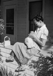 Vintage Old 1940 Photo Negative of New Mother Mom with Baby Home from Hospital - Picture 1 of 1