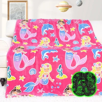 Mermaid Blanket Toys for Girls Birthday Gifts - Glow in The Dark Kids Blanket... - Image 1 of 4