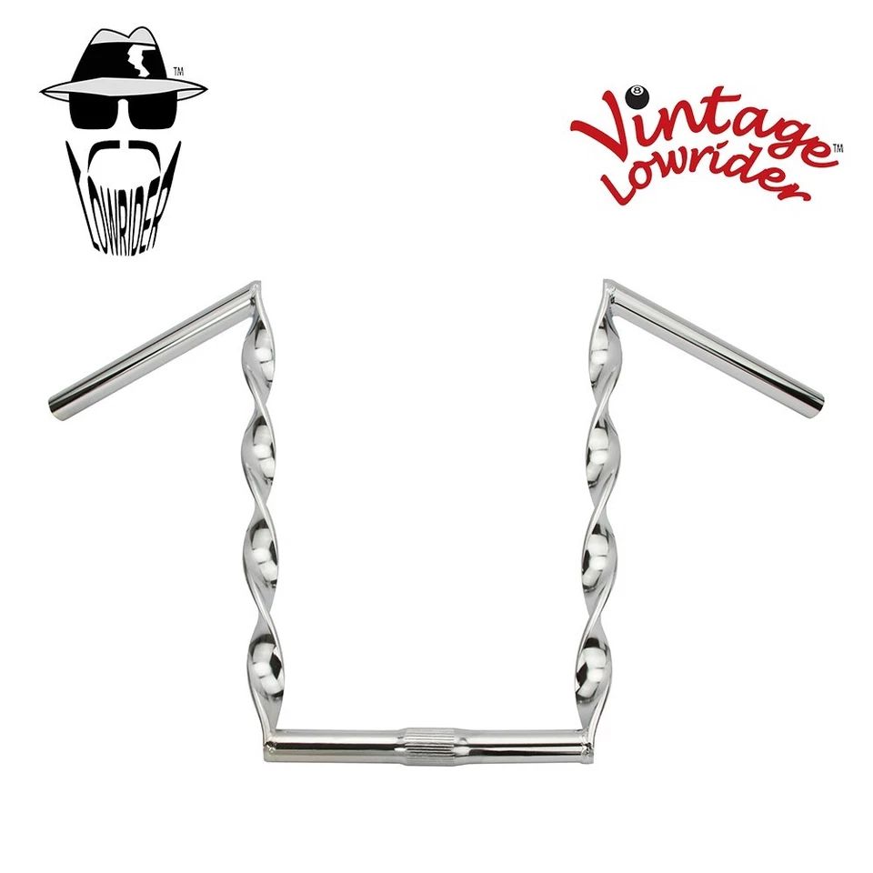 VINTAGE LOWRIDER Lowrider Chrome Flat Twisted Bicycle Handlebar 12" Cruiser Chopper Bike 25.4 mm