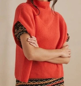 Anthropologie Enza Oversized Ribbed Cashmere Sweater Vest Sz M in Flame - NWOT - Picture 1 of 8
