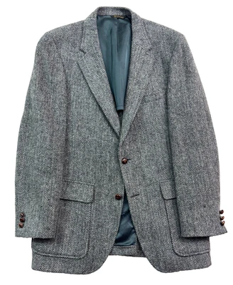 Chaqueta Blazer Harris Tweed 38L Azul Espiga De Colección Traje Deportivo Abrigo Lana EE. UU. Foto 1 de 4