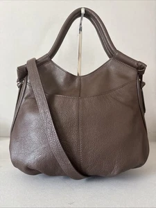 Antonio Melani Brown Leather Handbag Satchel With Cross Body Strap - Picture 1 of 12