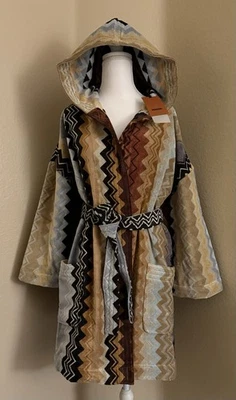 Roupão de banho Missoni Giacomo unissex com capuz curto tamanho GG novo com etiquetas! - Imagem 1 de 4