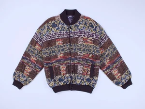 Mens JAC 80's 90's VINTAGE Wool Acrylic Blend Geometric Knit Bomber Jacket Sz 52 - Picture 1 of 17