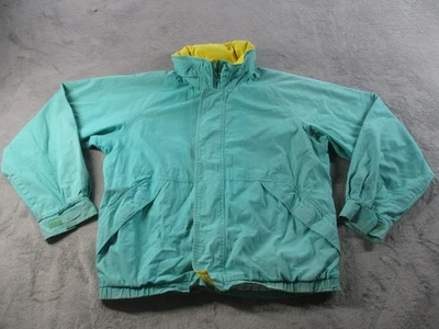 Vintage Eddie Bauer Jacket Mens Large Teal Cotton Zip Pockets Yellow Lining 90s - Image 1 of 4