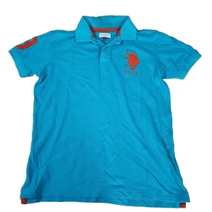 Boys US Polo Association Blue Polo Shirt Orange Logo & Number Size Boys L Large - Picture 1 of 9