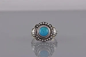 Anillo de plata esterlina azul pulido turquesa botón cuentas banda 925 talla: 5 - Imagen 1 de 8
