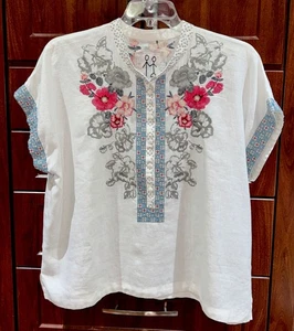 🌺Beautiful Johnny Was S (Oversized) Embroidered Linen Top EUC - Picture 1 of 5
