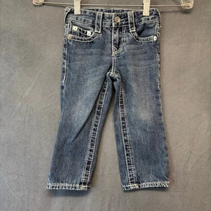 True Religion 2T Jeans Adjustable Waist Streetwear Thick Stitch Hip Hop Straight - Picture 1 of 18