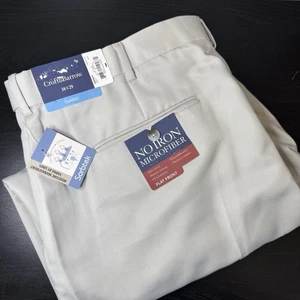 Croft Barrow 38x29 Flat Front Tan Khaki Classic Dress Pants No Iron Microfiber - Picture 1 of 7