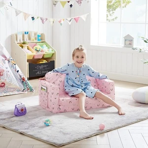Fold Out Couch 2-in-1 Children Convertible Sofa to Lounger with Soft Plush Fa... - Picture 1 of 7