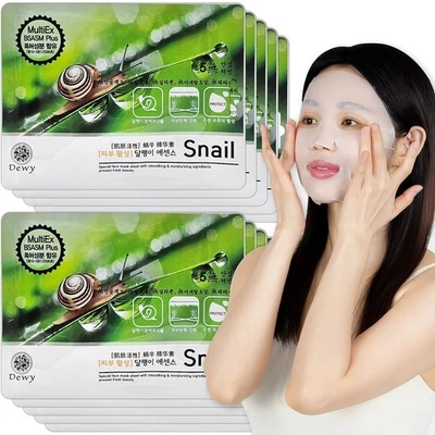 Dewy Snail Essence Face Mask Sheets Korea Premium Soothing & Hydration 10pcs - Image 1 of 4