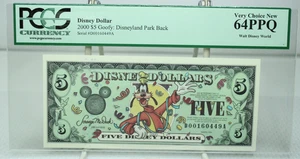 2000 Disney Dollar 5 $ Goofy Disneyland Park Back PCGS 66PPQ #0449 - Bild 1 von 2