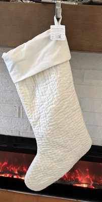 Medias de terciopelo acolchadas Pottery Barn Channel GRANDES de Navidad marfil (sin mono) nuevas con etiquetas Foto 1 de 4