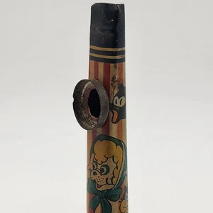 Metal Tin Lithographed Horn Vintage Kazoo 6.75"x2" with Comic Animal Characters - Picture 1 of 9