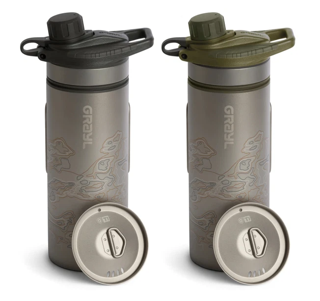 Bottiglia filtro acqua Grayl GeoPress Titanium *NUOVA & IMBALLO ORIGINALE; filtrare, bere, cucinare* - Immagine 1 di 1