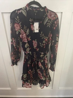NWT Jessica Simpson Navy Floral Chiffon Dress-Medium-lined - Image 1 of 4