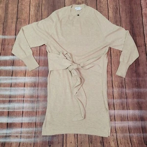 Lovers and Friends Womens Sweater Dress Tan S Tie Waist Long Sleeve Crew Neck - Picture 1 of 10