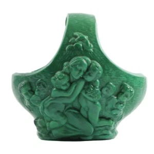 Vintage Art Deco Czech Schlevogt Ingrid style malachite green glass basket - Picture 1 of 6