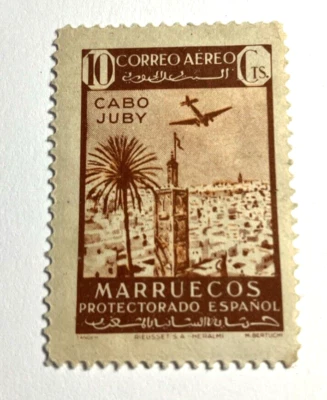 SELO MARRUECOS COLÔNIAS ESPANHOLAS CABO JUBY EM 10 CENTAVOS - Imagem 1 de 2