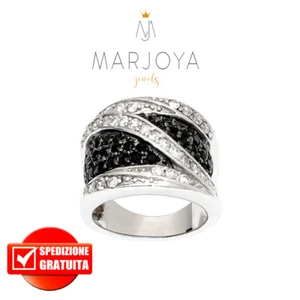 Anello a fascia con pavè di zirconi bianchi e neri in argento 925 rodiato - Imagen 1 de 4